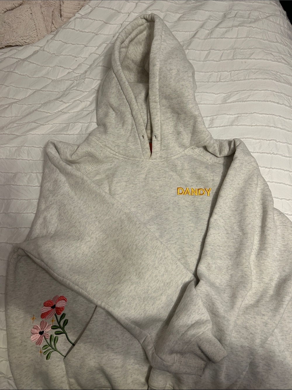 Women's Light Gray Embroidered Hoodie